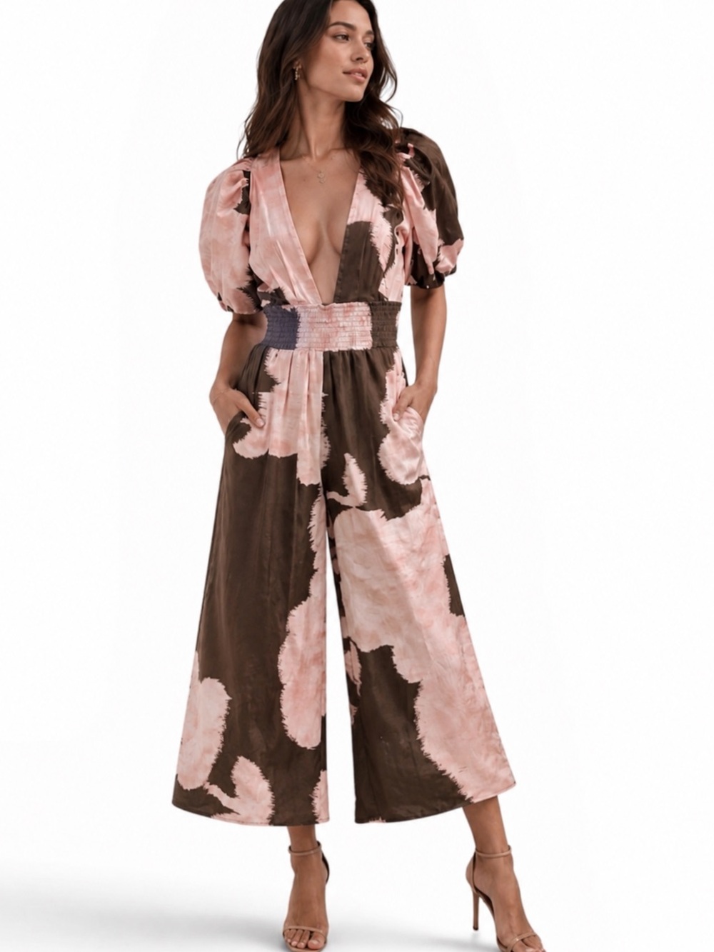 Hutch Anthropologie Isa Printed
Smocked Puff Sleeve Wide Leg Jumpsuit Sz M